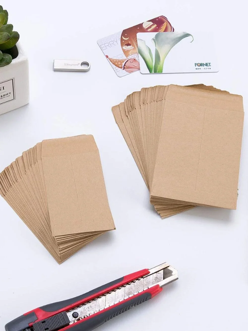 100 Pack Brown Small Coin Envelopes Kraft Paper, 3.23x4.53 inch | Self-Adhesive,